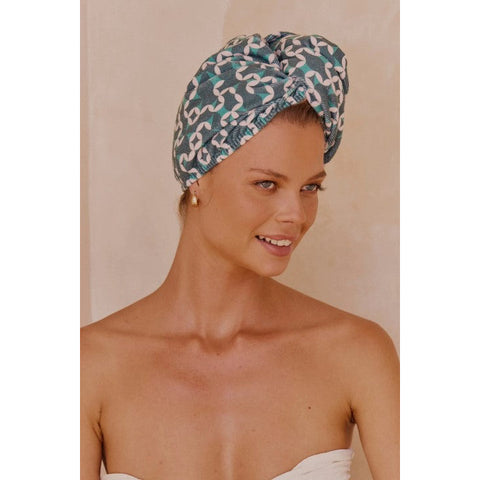 Louvelle - Riva Hair Towel Wrap Emerald Geo