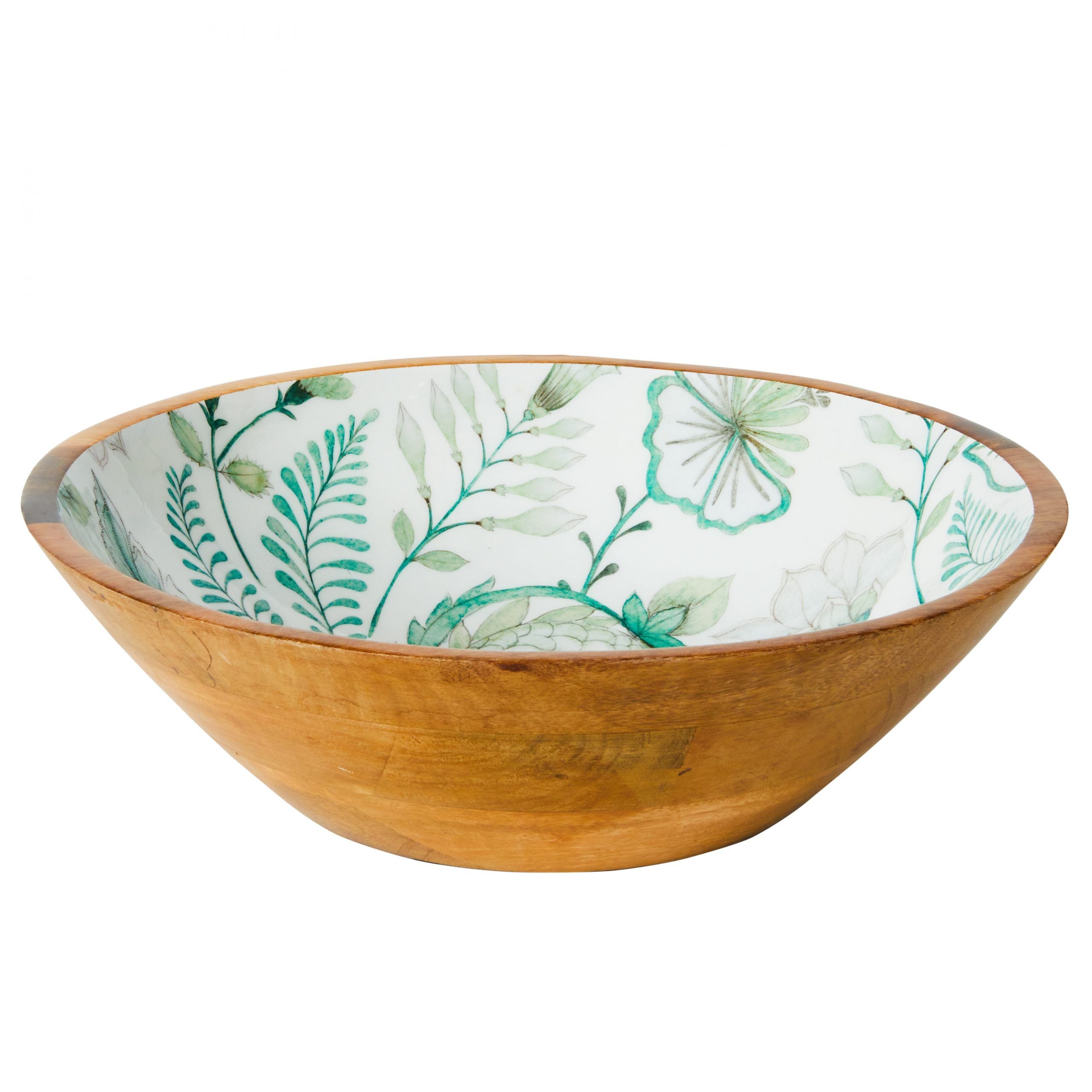Mangowood Bowl – 34.5cm Green/ White Floral