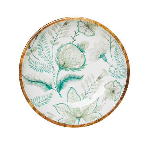Mangowood Platter – 35cm Green/ White Floral