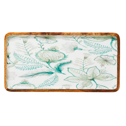 Mangowood Platter – 50x25cm Green/ White Floral