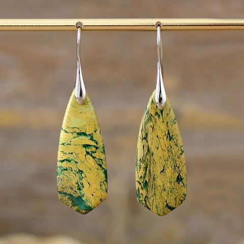 Green Yellow Ocean Jasper Drop Earrings