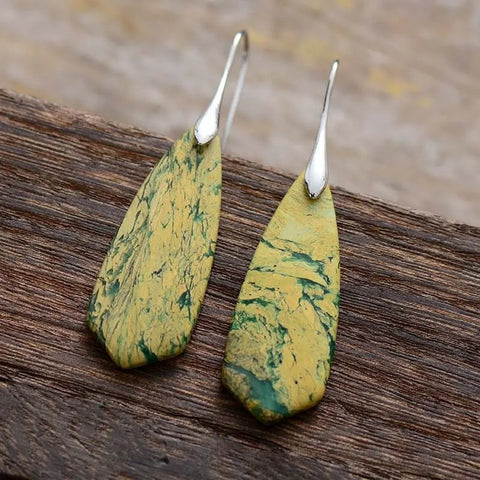 Green Yellow Ocean Jasper Drop Earrings