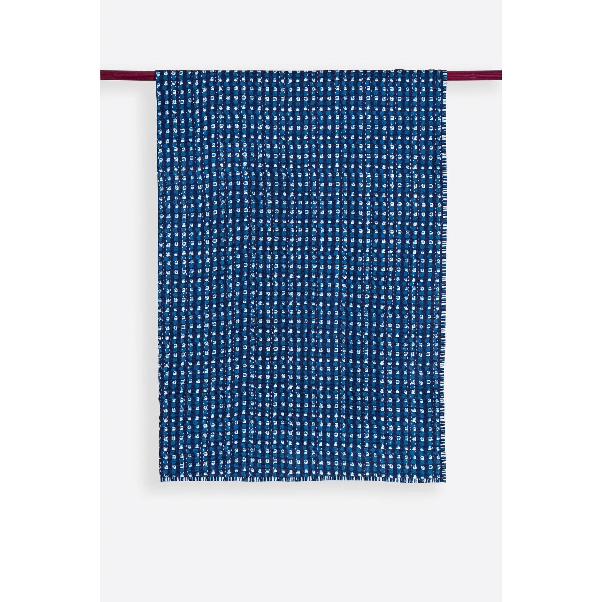 Carreaux Indigo Cotton Handprinted Reversible Kantha Stitch Duvet Cover  - Melange Chic - 1