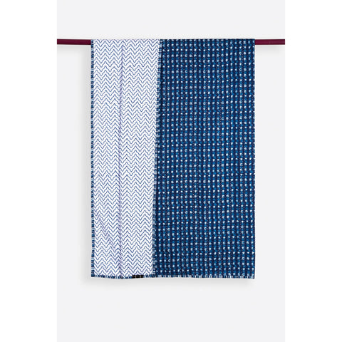 Carreaux Indigo Cotton Handprinted Reversible Kantha Stitch Duvet Cover  - Melange Chic - 2