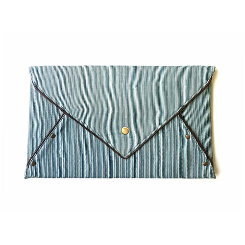 Cotton White Blue Envelope Clutch