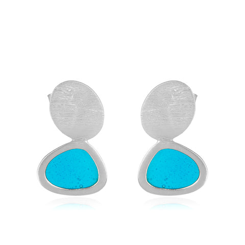 Handcrafted Rodium Vermeil Blue Enamel Organic Shape Drop Earrings