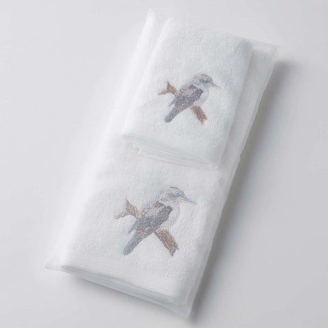 Pilbeam - Kookaburra Hand Towel & Face Washer Set in Organza Bag