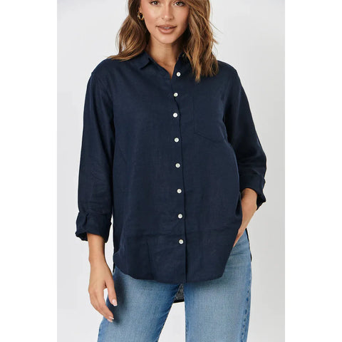 enveloppe - Linen Boyfriend Shirt Navy