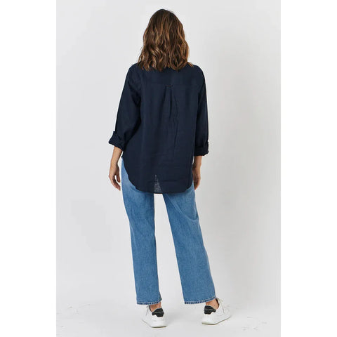 enveloppe - Linen Boyfriend Shirt Navy