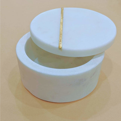 Marble Inlay Trinket Box 10x5cm-Whi/Gold