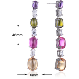 Multi Colour Zarconia Stone Dangle Earrings on Silver