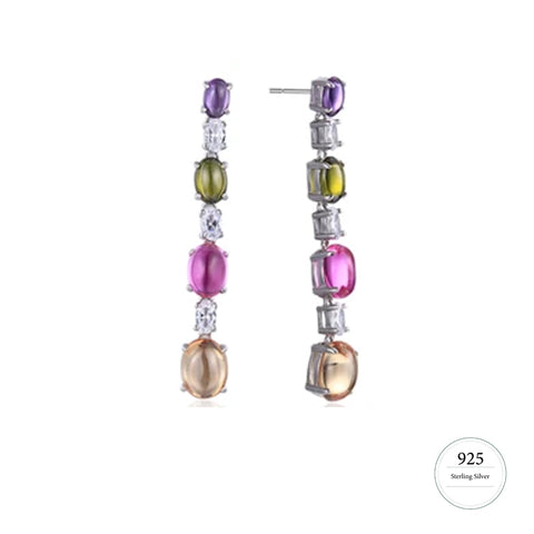 Multi Colour Zarconia Stone Dangle Earrings on Silver