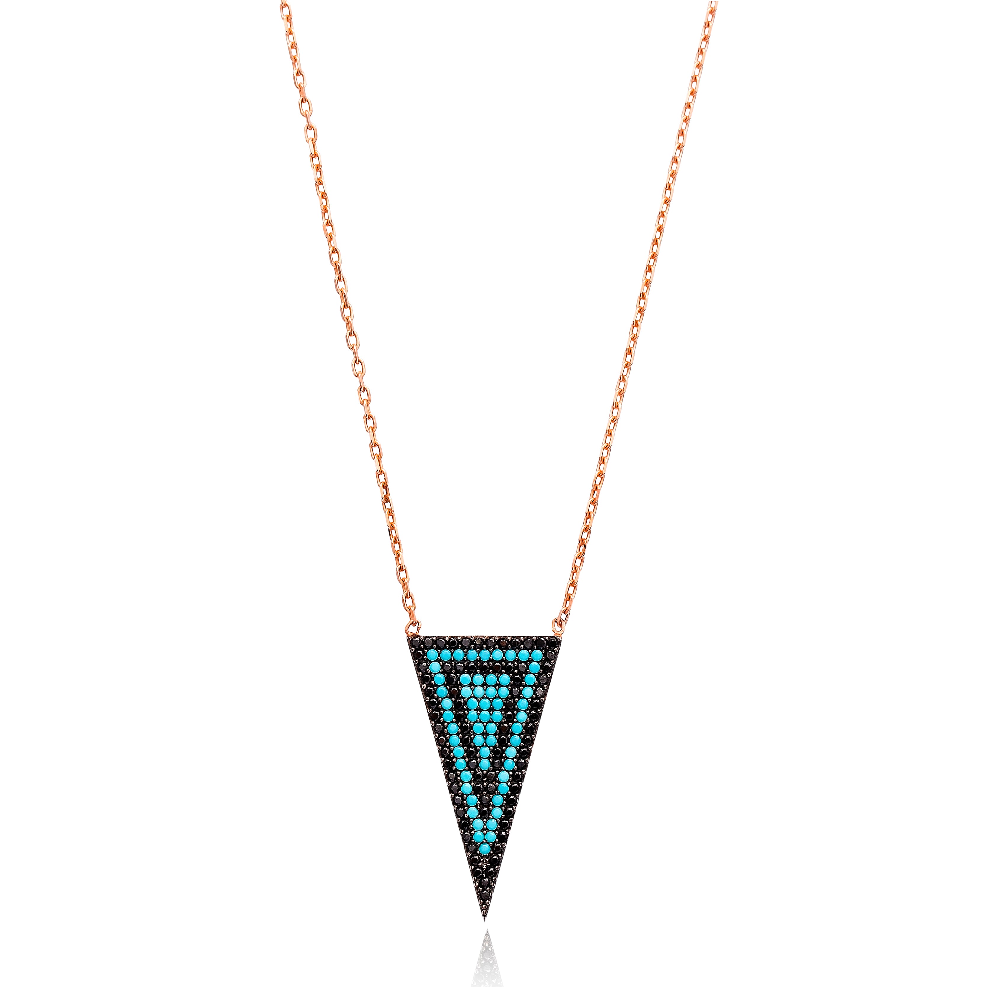 Triangle Multi Stone Lapis pave set Necklace in Rose Gold