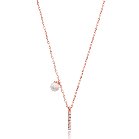 Cubic Zarconia Letter Necklace with Pearl Detail in Rose Gold