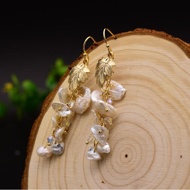 Natural Fresh Water Baroque Pearl Long Tassel Drop Earrings