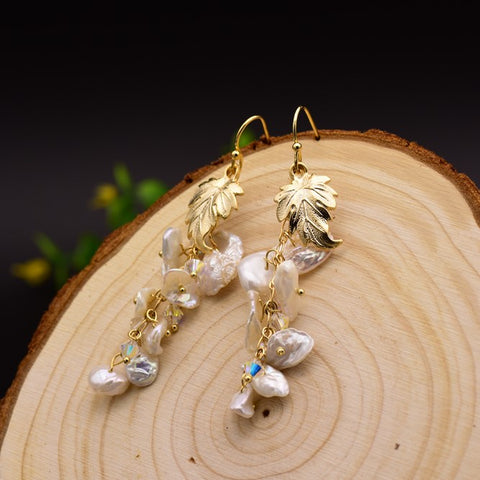 Natural Fresh Water Baroque Pearl Long Tassel Drop Earrings