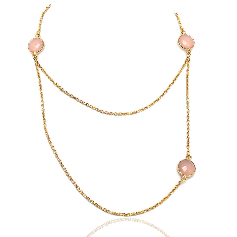 New York - Gold Vermeil and Pink Chalcedony Contemporary Necklace Pink Chalcedony / Gold - Melange Chic