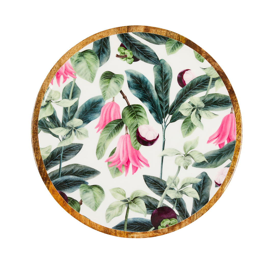 Mangowood Platter – 35cm Summer Bells White/ Pink