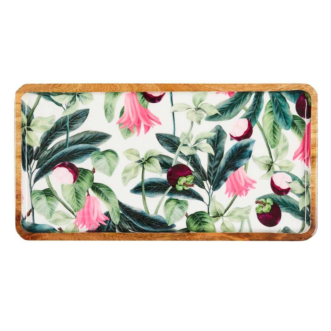 Mangowood Platter – 50x25cm Summer Bells White/ Pink