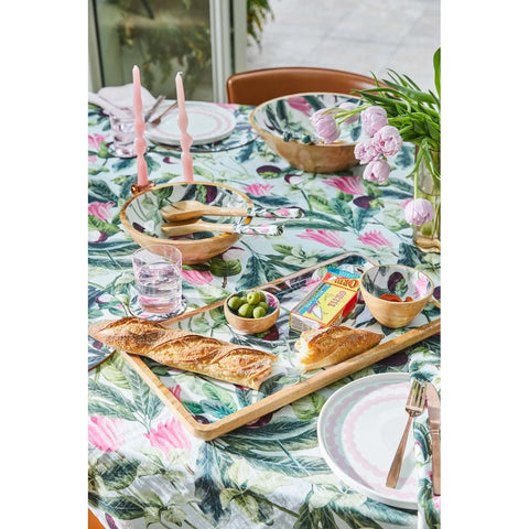 Mangowood Platter – 50x25cm Summer Bells White/ Pink