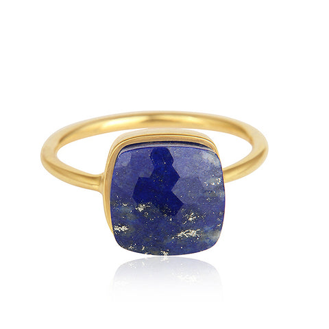 Handmade 18k Yellow Gold Plated Silver Lapis Ring