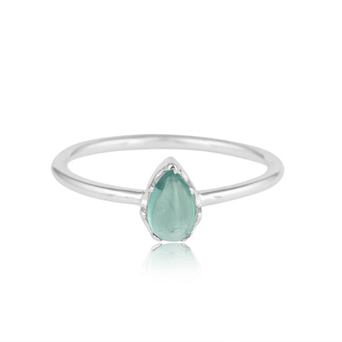 Pear Shape Fine Silver Aqua Chalcedony Ring