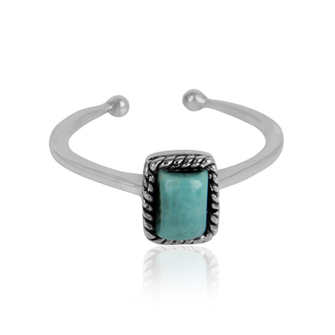 Emerald-Cut Arizona Turquoise Ornate Oxidized Silver Ring