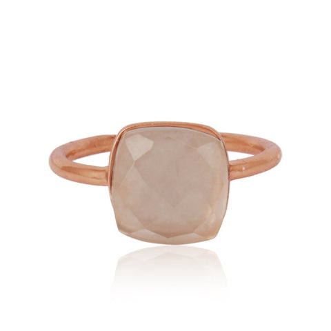 Handcrafted Large Square Rose Quartz Stone Ring