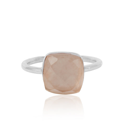 Handcrafted Large Square Rose Quartz Stone Ring