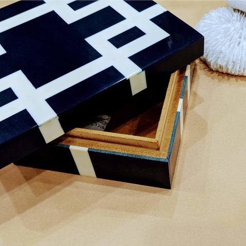 Navy/Ivory Resin trinket box
