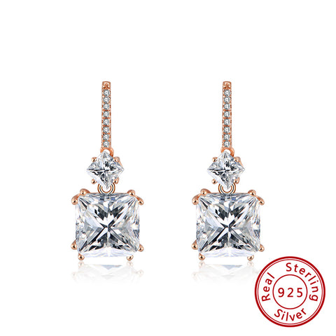 Sterling Silver Square Cubic Zarconia Drop Earrings