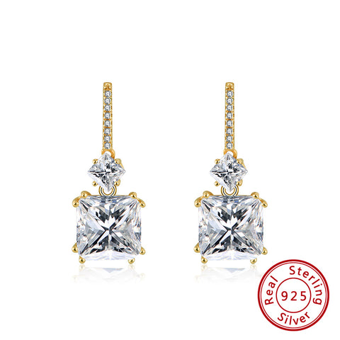 Sterling Silver Square Cubic Zarconia Drop Earrings