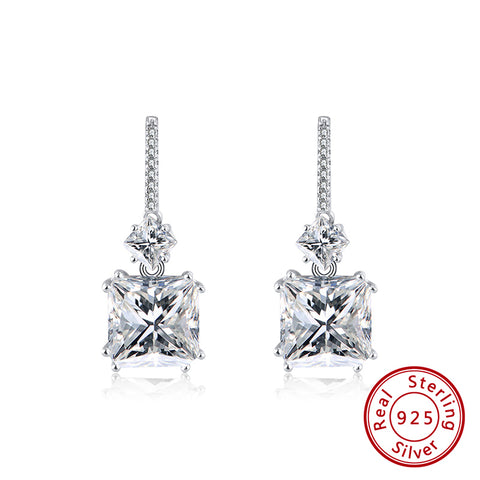 Sterling Silver Square Cubic Zarconia Drop Earrings