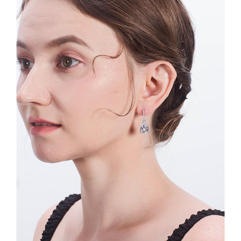 Sterling Silver Square Cubic Zarconia Drop Earrings