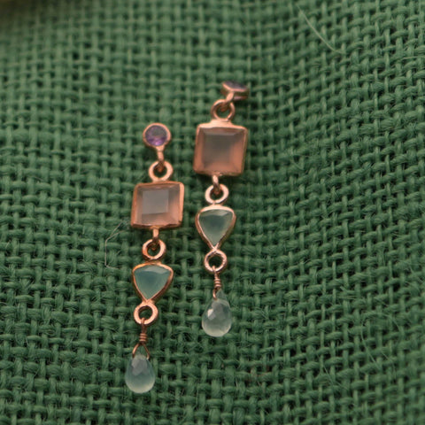 18K Rose Gold/Rhodium Plated Sterling Silver Delicate Long Dangle Earrings