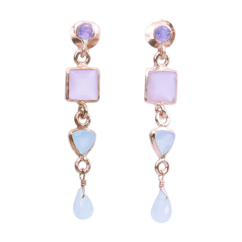 18K Rose Gold/Rhodium Plated Sterling Silver Delicate Long Dangle Earrings