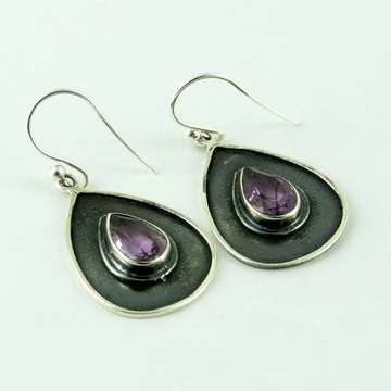 Tear Drop Silver Danglers Amethyst - Melange Chic - 1