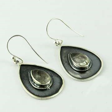 Tear Drop Silver Danglers Golden Rulite - Melange Chic - 4
