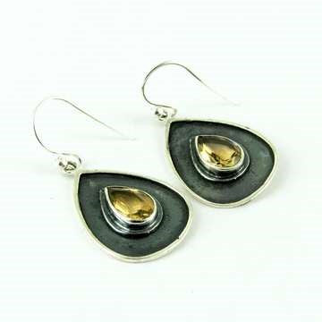 Tear Drop Silver Danglers Citirine - Melange Chic - 2