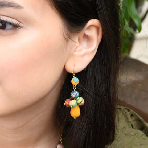 WorldFinds - Kantha Tiered Droplet Earrings