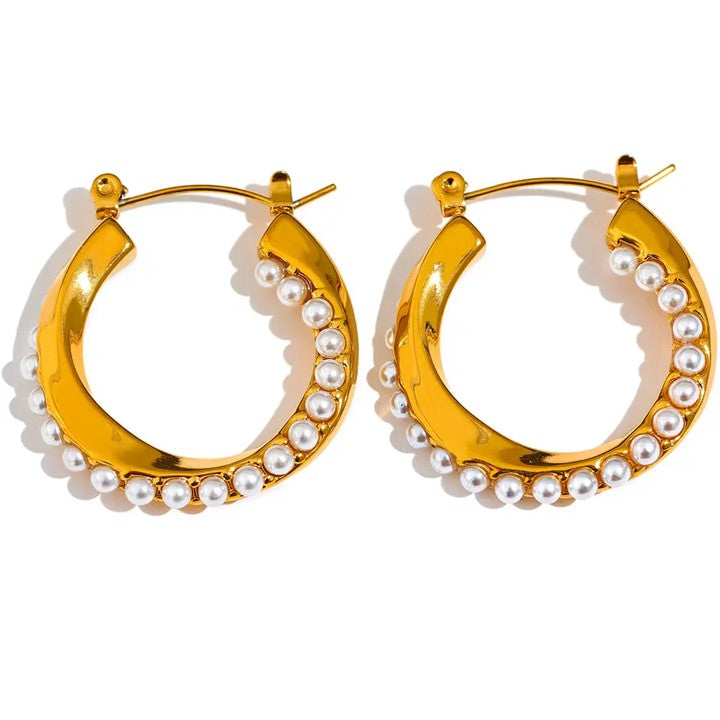 Twisted Pearl Gold Hoop Earrings1