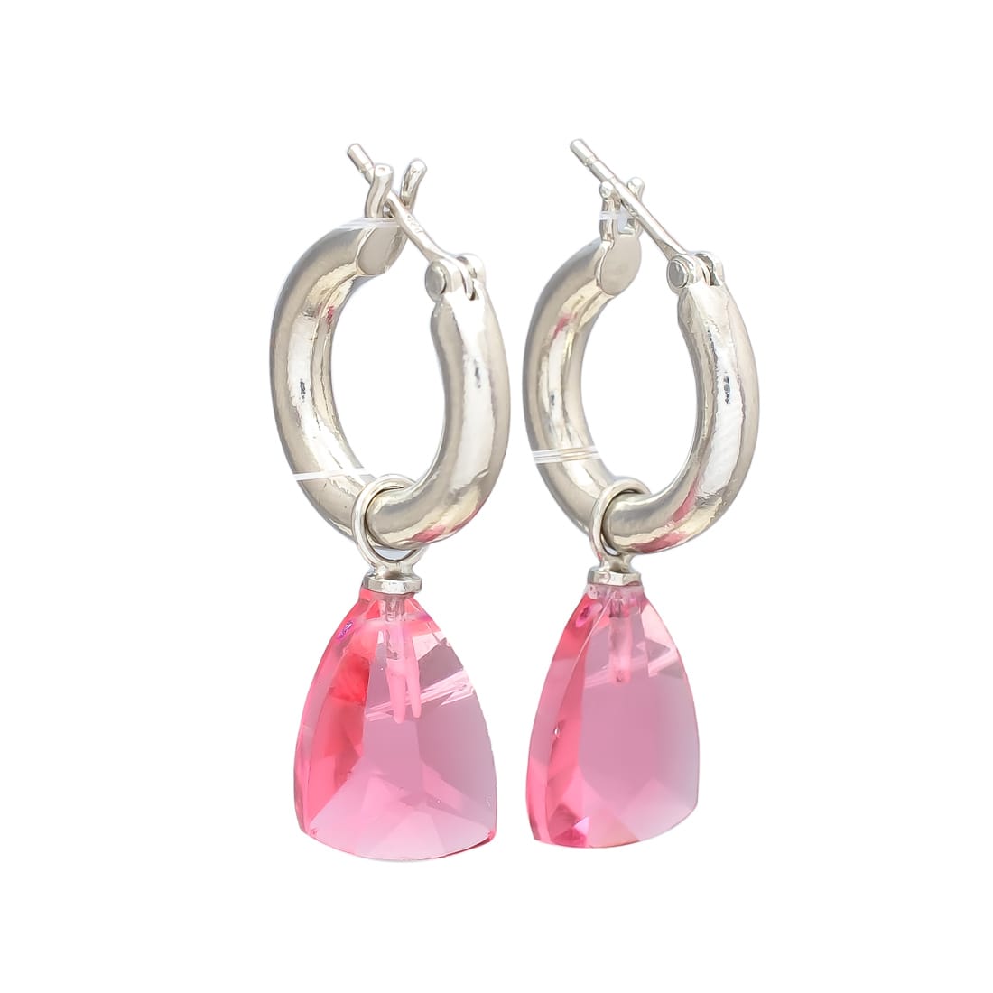 Melange Maya Sterling Silver Hoop Drop Earrings - Pink Tourmaline Hydro