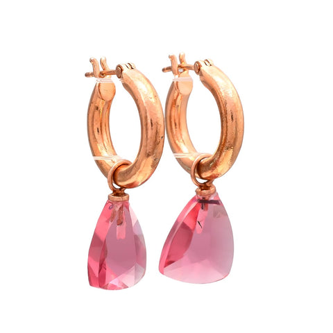 Melange Maya Sterling Silver Hoop Drop Earrings - Pink Tourmaline Hydro