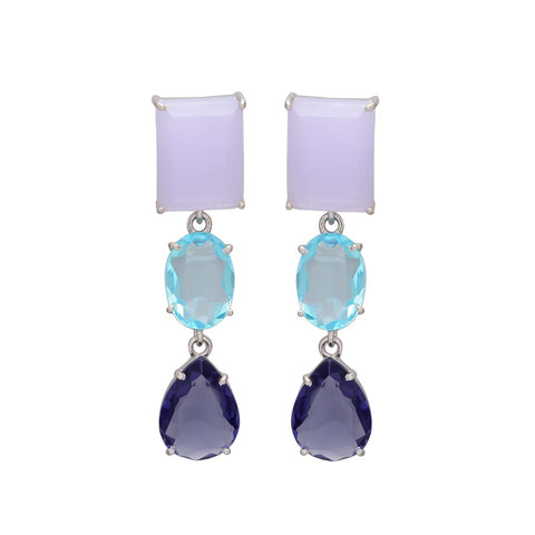 Melange Milie Sterling Silver Graduated Drop Earrings - Lolite Hydro, Blue Hydro & Lavender Hydro