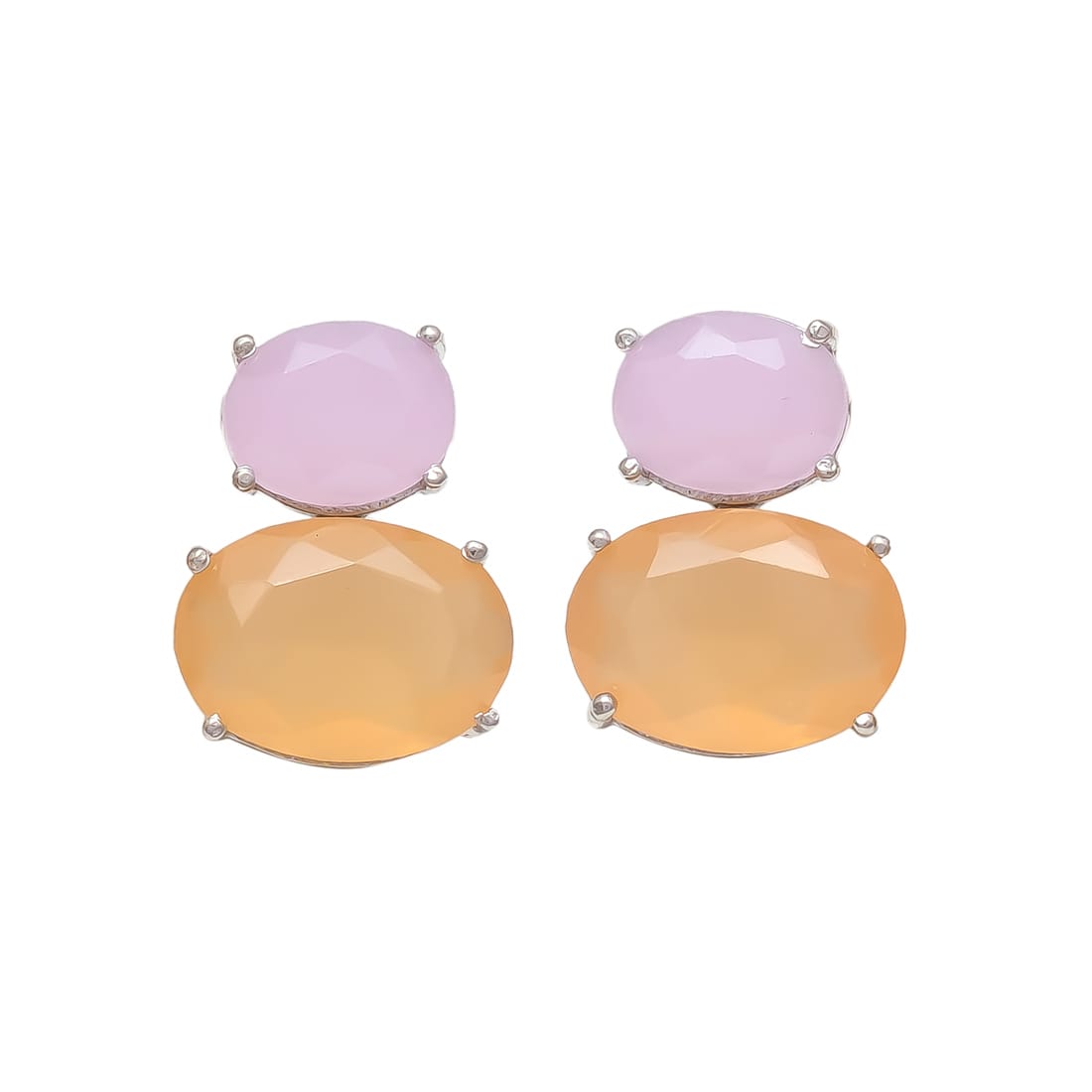 Melange Mia Sterling Silver Bubble Earrings - Peach & Rose Chalcedony Hydro