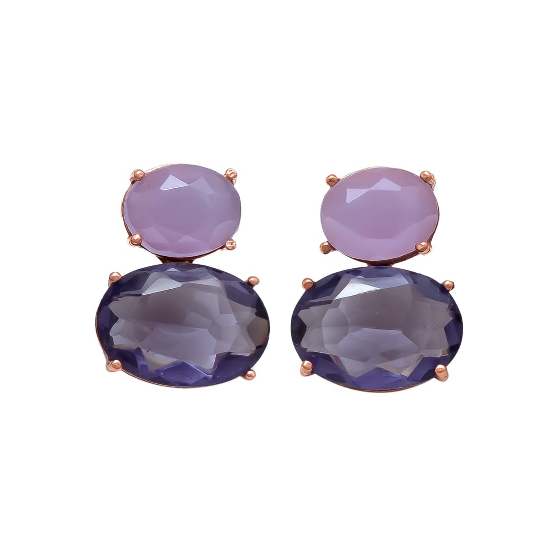 Melange Mia Sterling Silver Bubble Earrings - Lolite Hydro & Lavender Chalcedony Hydro