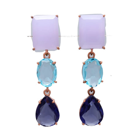 Melange Milie Sterling Silver Graduated Drop Earrings - Lolite Hydro, Blue Hydro & Lavender Hydro