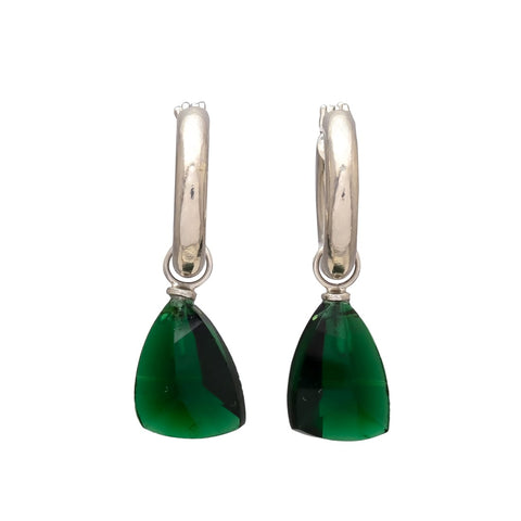 Melange Maya Sterling Silver Hoop Drop Earrings - Emerald Hydro