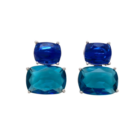 Melange Moira Sterling Silver Double Rectangle Earrings - London Blue Topaz & Sapphire Hydro