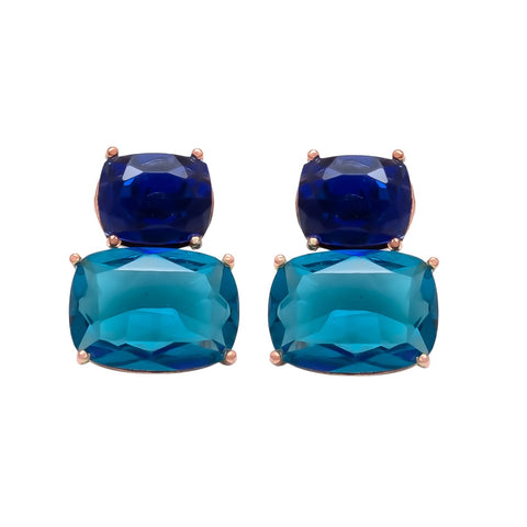 Melange Moira Sterling Silver Double Rectangle Earrings - London Blue Topaz & Sapphire Hydro